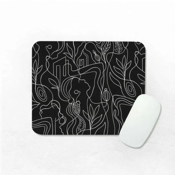 Padura Minimalist Line Art Mouse Pad - Black & White Non-Slip Desk Mat